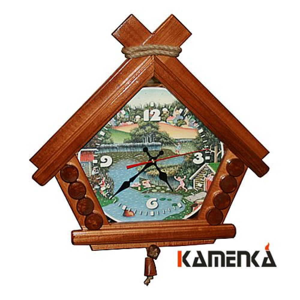 Часы Домик В баньке липа мореная
